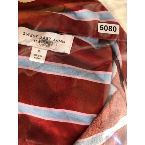 Sweet Baby Jamie Top Striped Long Sleeve Collared Button Front Shirt Red Blue S - Picture 11 of 11